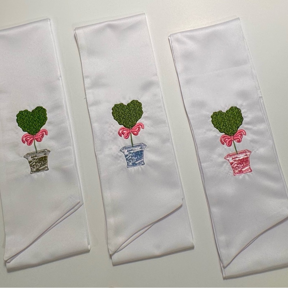 White Embroidered Wreath Sash